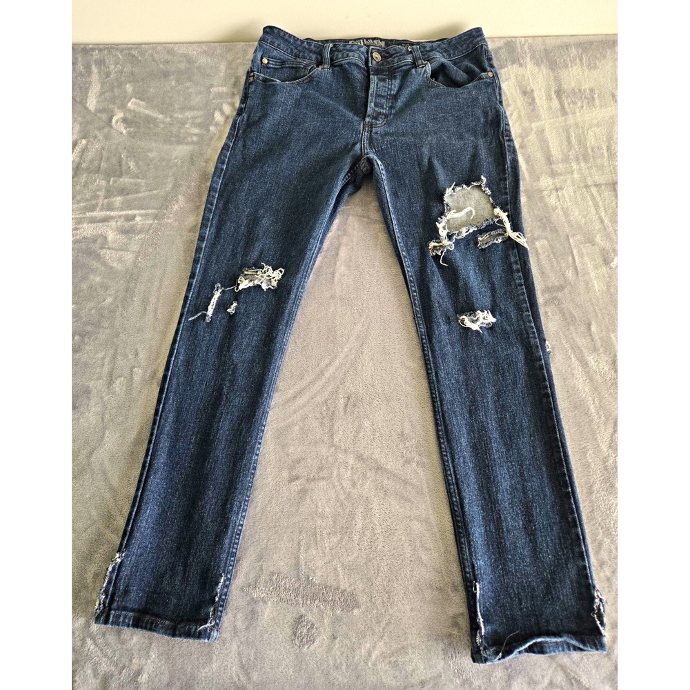Social Collison Dark Wash Distressed Y2K Grunge Goth 36x32 Rude By Lip Service